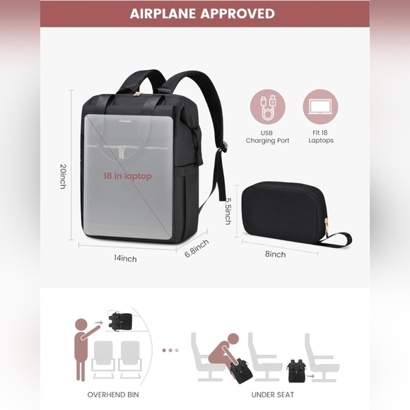 Lovevook 18" Convertible Laptop Travel Backpack w/Accessory Bag - Picture 3 of 10